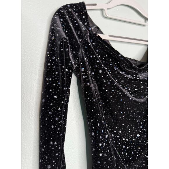 Y2k vintage Jessica McClintock black velour sparkly off the shoulder blouse - Picture 4 of 7